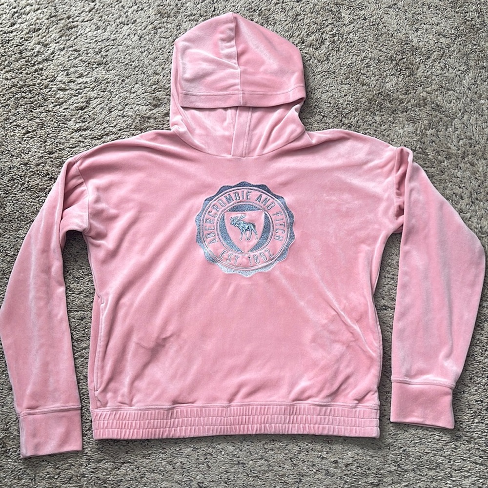 Abercrombie Girls Pink Velvet Pullover Hoodie 13/14